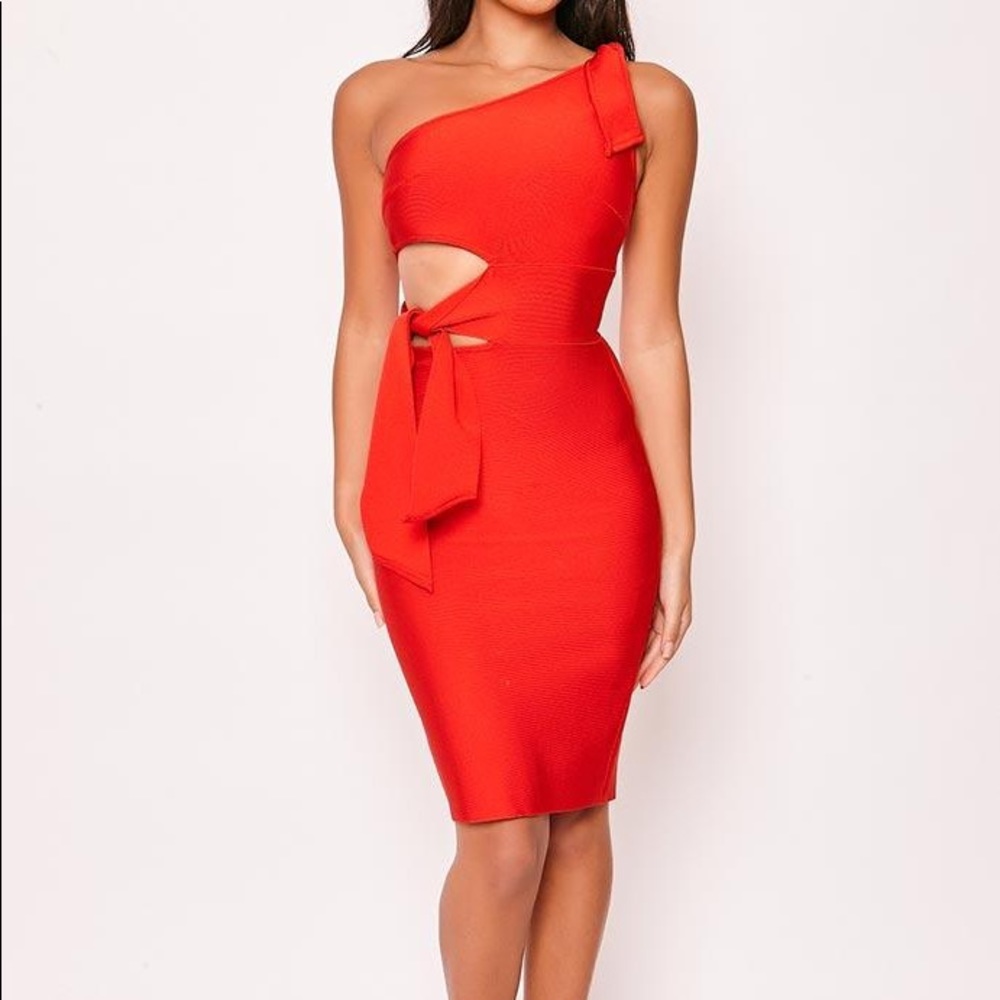 Red Bandage One Shoulder Cut Out Dress